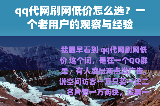 qq代网刷网低价怎么选？一个老用户的观察与经验