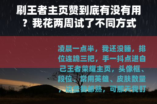 刷王者主页赞到底有没有用？我花两周试了不同方式