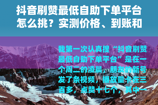 抖音刷赞最低自助下单平台怎么挑？实测价格、到账和售后细节