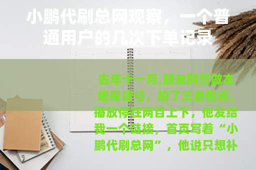 小鹏代刷总网观察，一个普通用户的几次下单记录