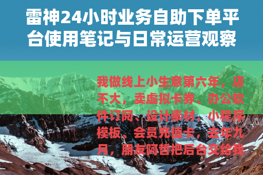 雷神24小时业务自助下单平台使用笔记与日常运营观察