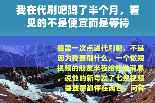 我在代刷吧蹲了半个月，看见的不是便宜而是等待