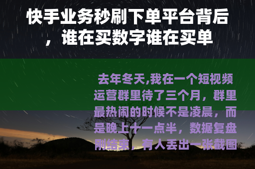 快手业务秒刷下单平台背后，谁在买数字谁在买单