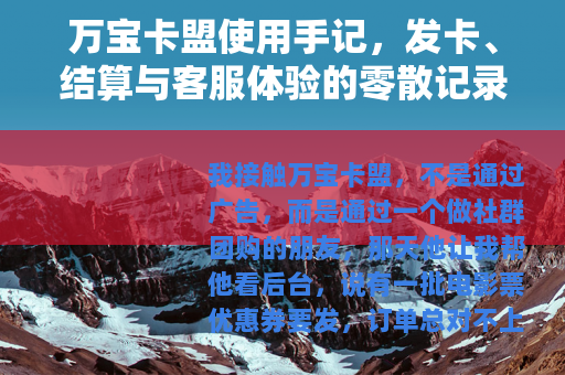 万宝卡盟使用手记，发卡、结算与客服体验的零散记录