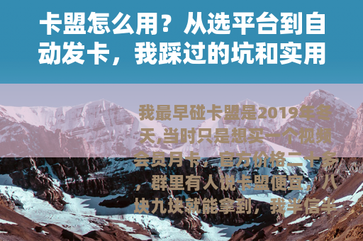 卡盟怎么用？从选平台到自动发卡，我踩过的坑和实用经验
