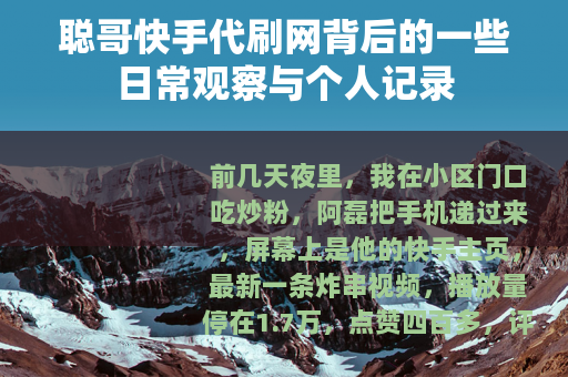 聪哥快手代刷网背后的一些日常观察与个人记录