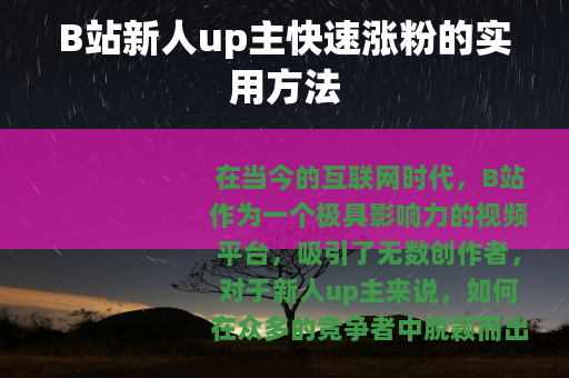 B站新人up主快速涨粉的实用方法