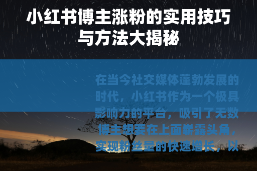 小红书博主涨粉的实用技巧与方法大揭秘