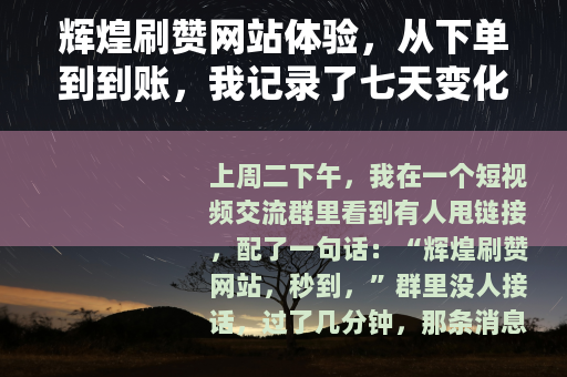 辉煌刷赞网站体验，从下单到到账，我记录了七天变化