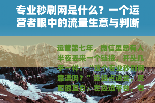 专业秒刷网是什么？一个运营者眼中的流量生意与判断方法