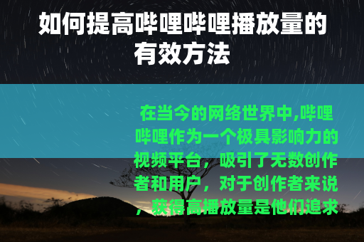 如何提高哔哩哔哩播放量的有效方法