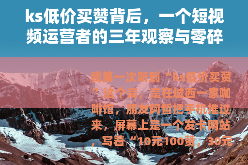 ks低价买赞背后，一个短视频运营者的三年观察与零碎记录