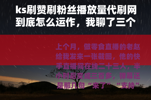 ks刷赞刷粉丝播放量代刷网到底怎么运作，我聊了三个买家
