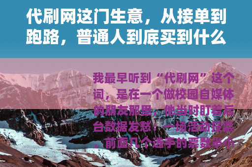 代刷网这门生意，从接单到跑路，普通人到底买到什么