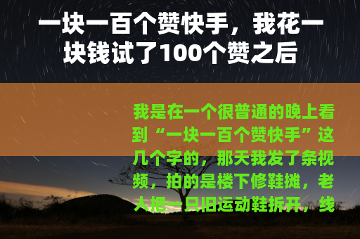一块一百个赞快手，我花一块钱试了100个赞之后