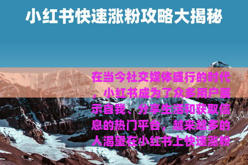 小红书快速涨粉攻略大揭秘