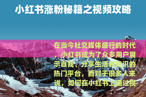 小红书涨粉秘籍之视频攻略