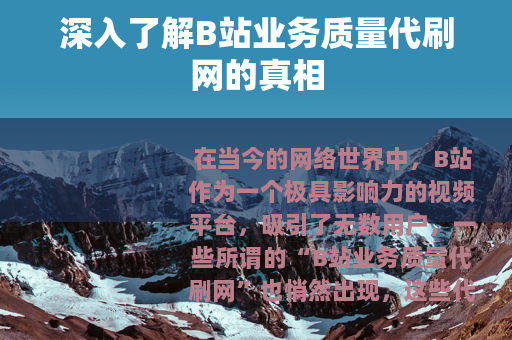 深入了解B站业务质量代刷网的真相