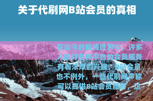 关于代刷网B站会员的真相