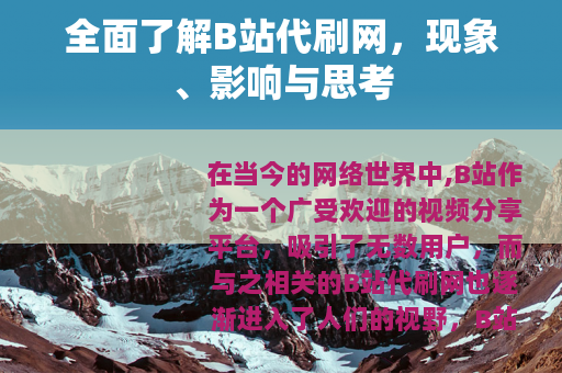 全面了解B站代刷网，现象、影响与思考