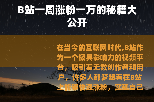 B站一周涨粉一万的秘籍大公开