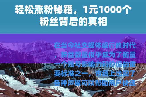 轻松涨粉秘籍，1元1000个粉丝背后的真相