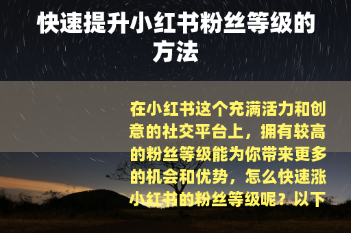 快速提升小红书粉丝等级的方法