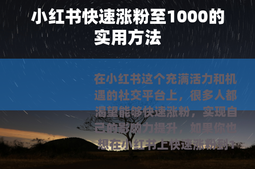 小红书快速涨粉至1000的实用方法