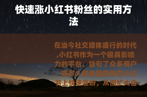 快速涨小红书粉丝的实用方法