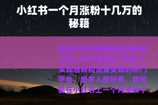 小红书一个月涨粉十几万的秘籍
