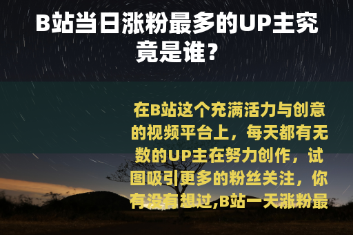 B站当日涨粉最多的UP主究竟是谁？