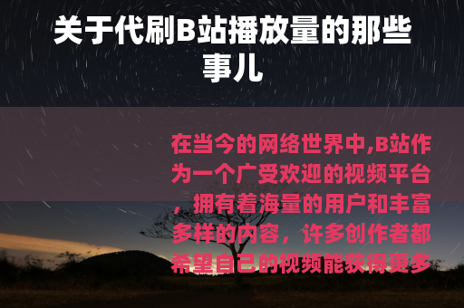 关于代刷B站播放量的那些事儿
