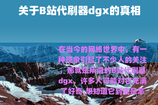 关于B站代刷器dgx的真相