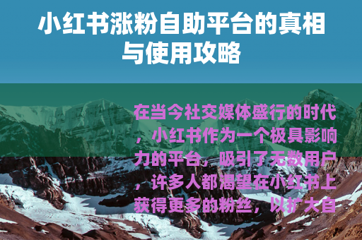 小红书涨粉自助平台的真相与使用攻略