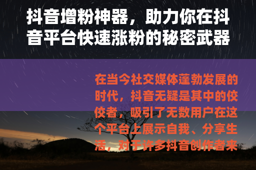 抖音增粉神器，助力你在抖音平台快速涨粉的秘密武器