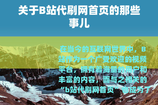 关于B站代刷网首页的那些事儿
