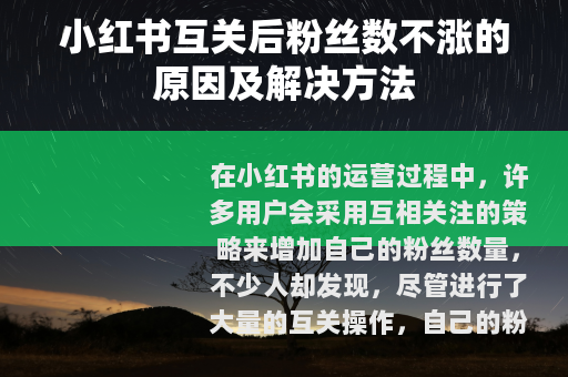 小红书互关后粉丝数不涨的原因及解决方法