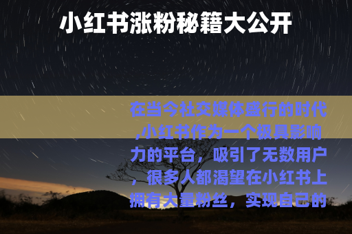 小红书涨粉秘籍大公开