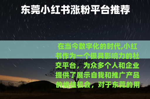 东莞小红书涨粉平台推荐