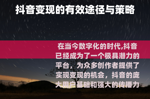 抖音变现的有效途径与策略