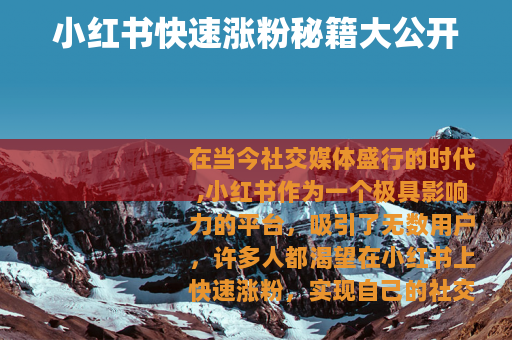 小红书快速涨粉秘籍大公开