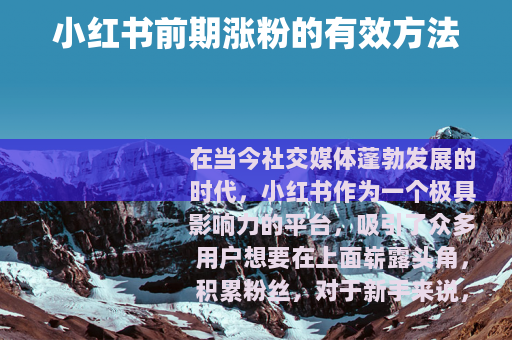 小红书前期涨粉的有效方法
