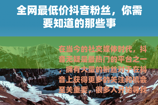 全网最低价抖音粉丝，你需要知道的那些事