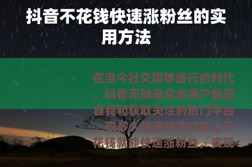 抖音不花钱快速涨粉丝的实用方法