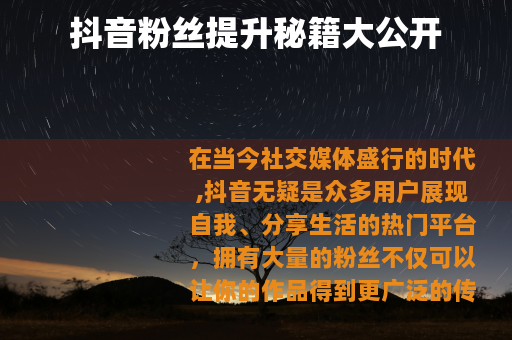 抖音粉丝提升秘籍大公开