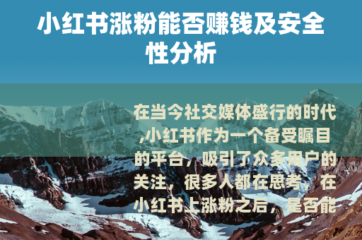 小红书涨粉能否赚钱及安全性分析