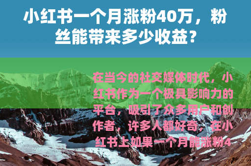 小红书一个月涨粉40万，粉丝能带来多少收益？