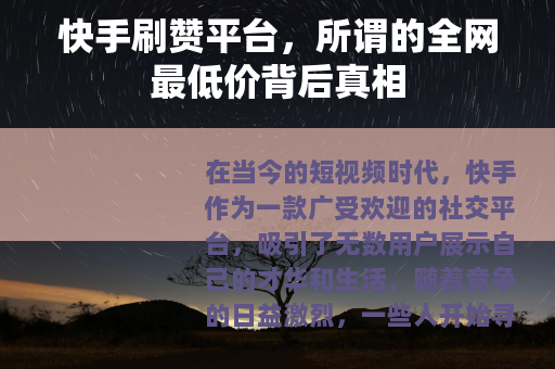 快手刷赞平台，所谓的全网最低价背后真相