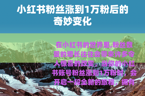 小红书粉丝涨到1万粉后的奇妙变化