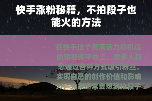 快手涨粉秘籍，不拍段子也能火的方法